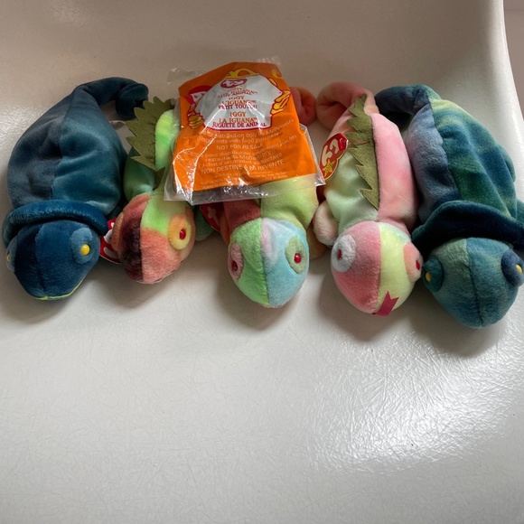 TY Retired Beanie Babies Baby Iguana Lot of 5 + 1 McDonalds - Picture 1 of 5